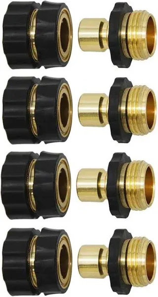 Twinkle Star 3/4 Inch Garden Hose Fitting Quick Connector Set, 4 Set | 4 Way Heavy Duty Brass Garden Hose Splitter, Hose Connector 3/4", Hose Spigot Adapter with 4 Valves