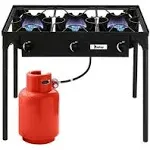 Portable Propane 225,000-BTU 3 Burner Gas Cooker Outdoor Camping Stove Grill, Men's, Black