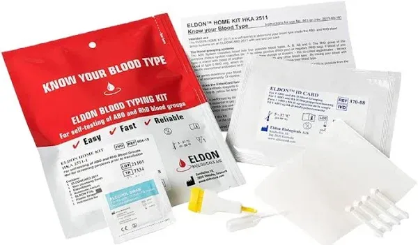 Eldoncard Blood Type Test (Complete Kit) - Air Sealed Envelope, Safety Lancet...