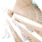 FASHIONCRAFT 6203 Handheld Folding Fan PERSONALIZED, Chinese Wooden Sandalwood Openwork Personal Fan, Wedding Favors, Gift Favor, Pack of 48