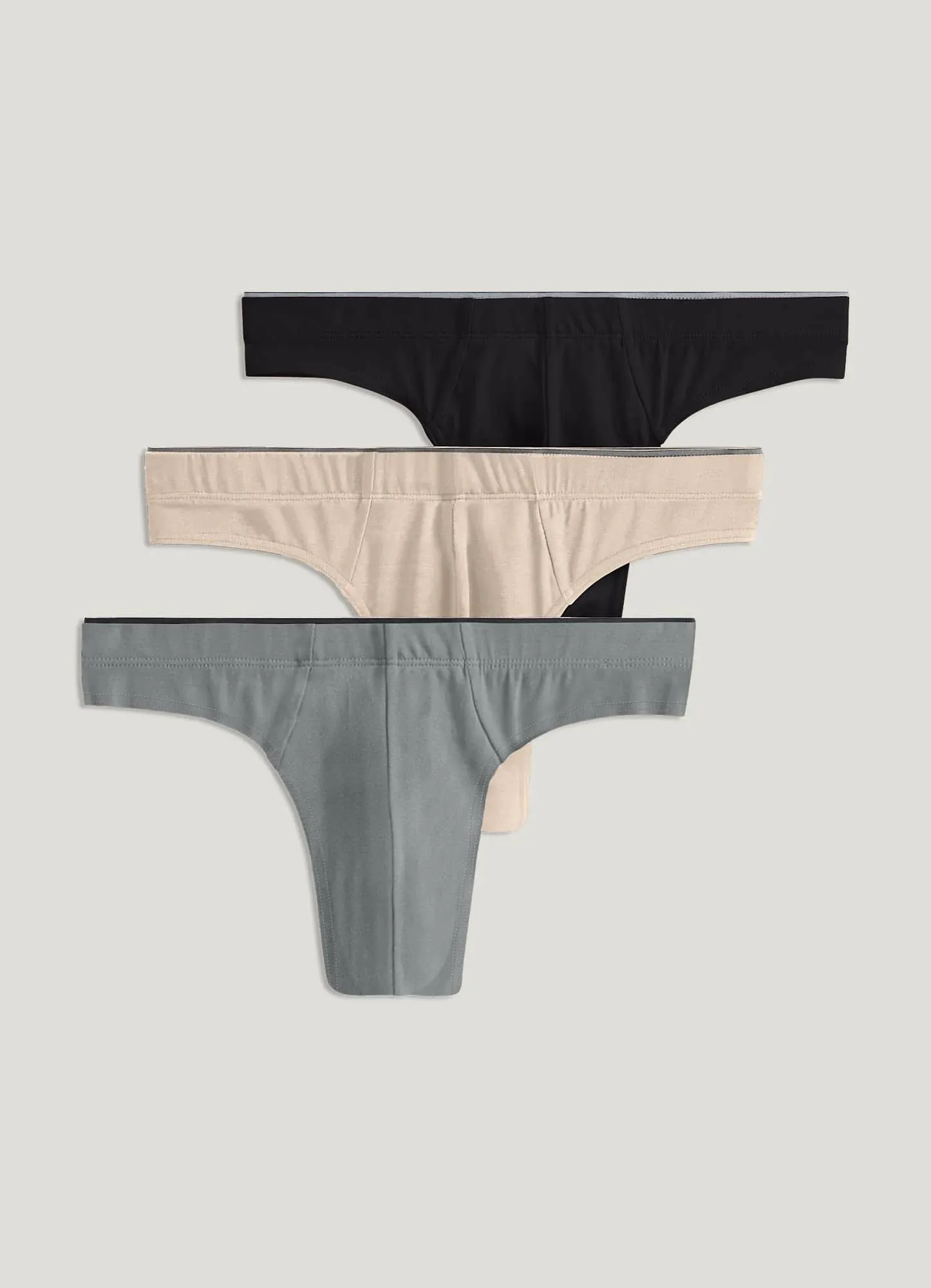 Jockey Casual Cotton Stretch Thong - 3 Pack in Battleship Grey/Military Beige/Black