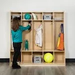 Hercules Wooden 5 Section School Coat Locker with Bench, Cubbies, and Storage Organizer Hook-Safe, Kid Friendly Design - 48"H x 48"L (Natural)