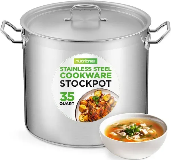 Nutrichef Stainless Steel Cookware Stockpot, 40 Quart Heavy Duty Induction Soup Pot With Stainless Steel Lid And Strong Riveted Handles, Even Heat Distribution, Compatible With Most Cooktops