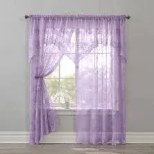 BrylaneHome Ella Floral Lace Panel with Attached Valance