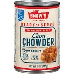 Snow's Manhattan Clam Chowder, 15 oz Can (Pack of 12) - 11g Protein per Serving - Ready-to-Serve Authentic Manhattan Style Recipe