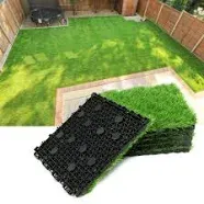 PROGOAL Artificial Grass Turf Tile Fake Grass Flooring Mat Interlocking Self-draining 12''x12'', 1.7'' Height (1.38in Grass)