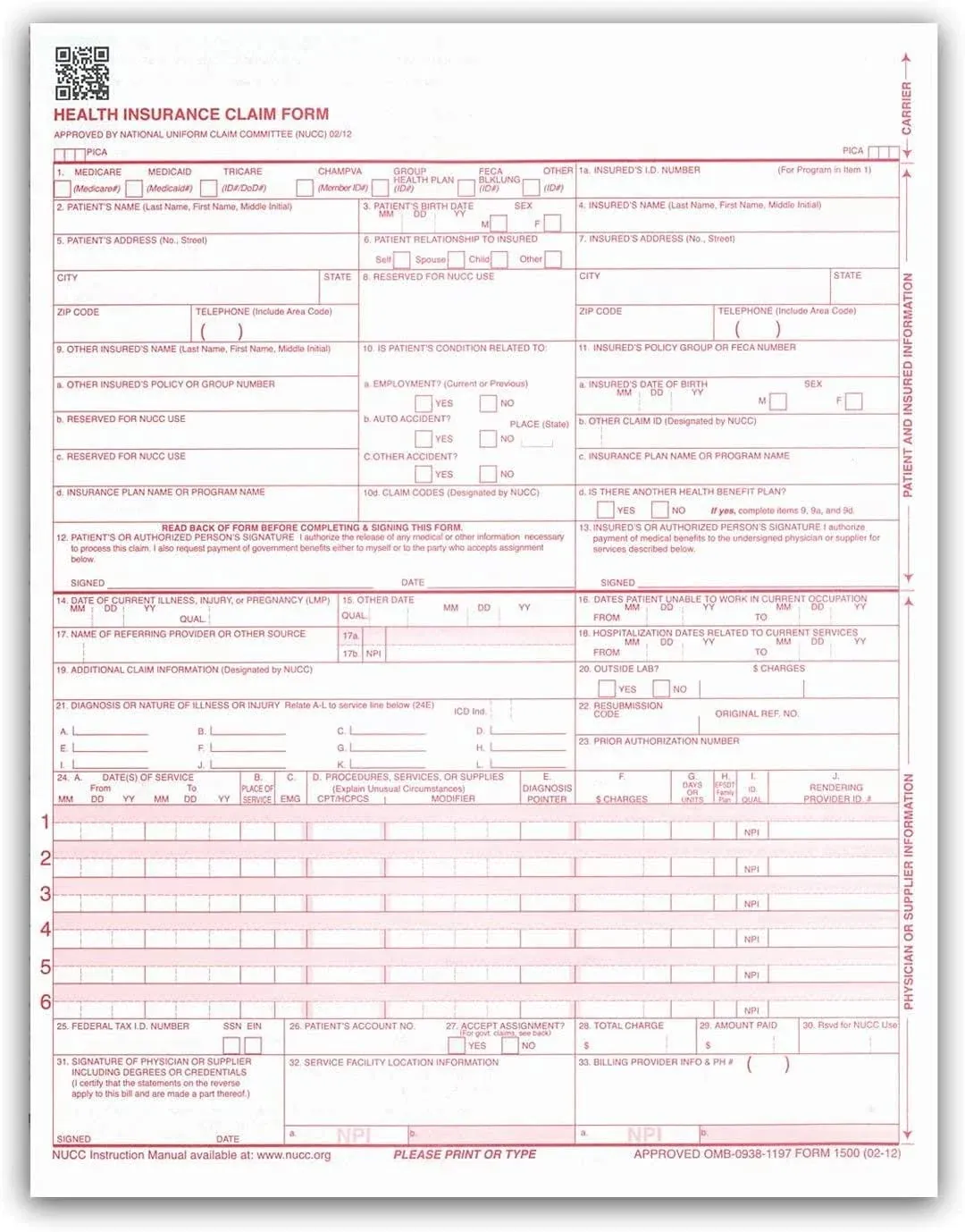 SecurityDocs 500 CMS-1500 Health Insurance Claim Forms, Laser/Inkjet Compatib...