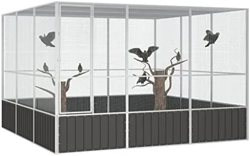 vidaXL Large Bird Aviary - Outdoor Galvanized Steel Bird Cage - Anthracite - Spacious, Multifunctional, Secure - Suitable for Multiple Bird Species