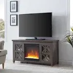 Henn&Hart Rectangular TV Stand with Crystal Fireplace for TV's up to 55" in White Oak, Electric Fireplace TV Stands for the Living Room