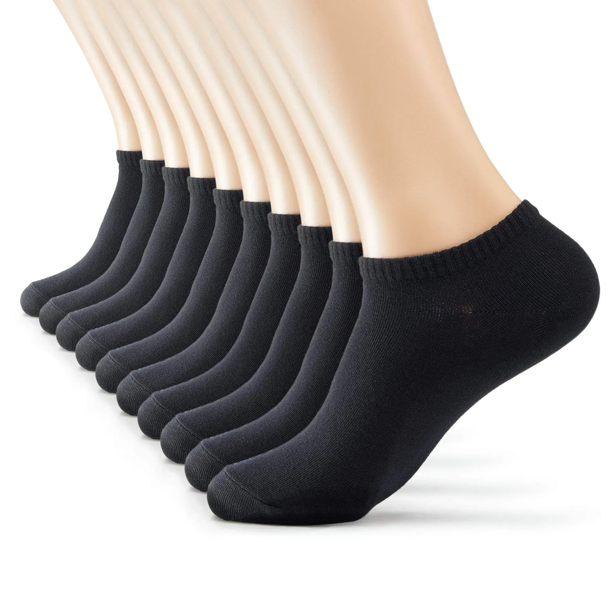 MONFOOT Women's and Men's 10 Pairs Thin Cotton Low Cut Ankle Socks Black, Multipack