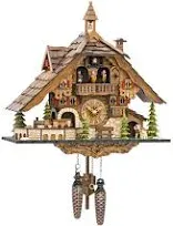 Quartz Cuckoo Clock Black Forest House with Moving Train, with Music EN 48110 QMT