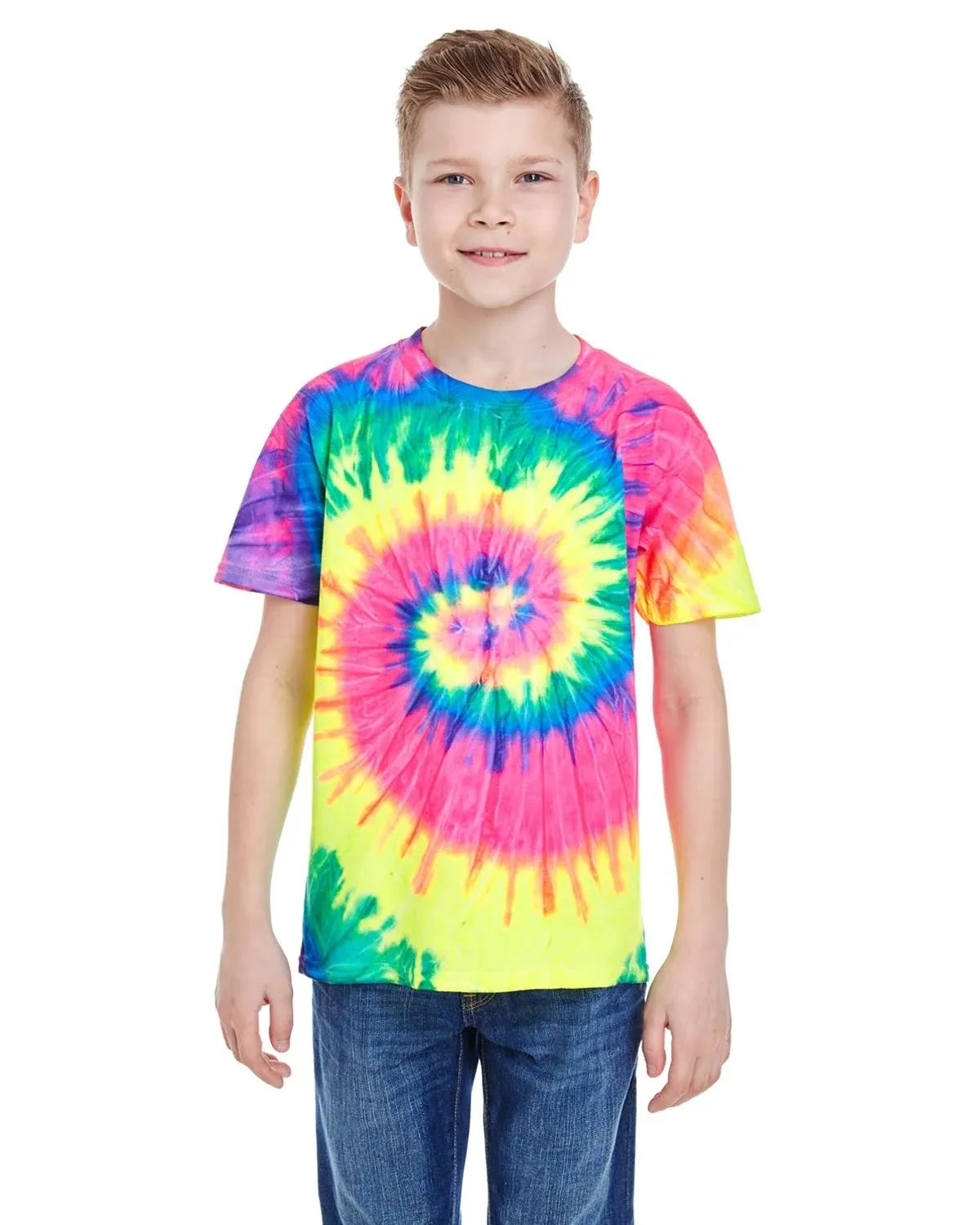 Tie-Dye CD100Y Youth 100% Cotton T-Shirt Neon Rainbow XS