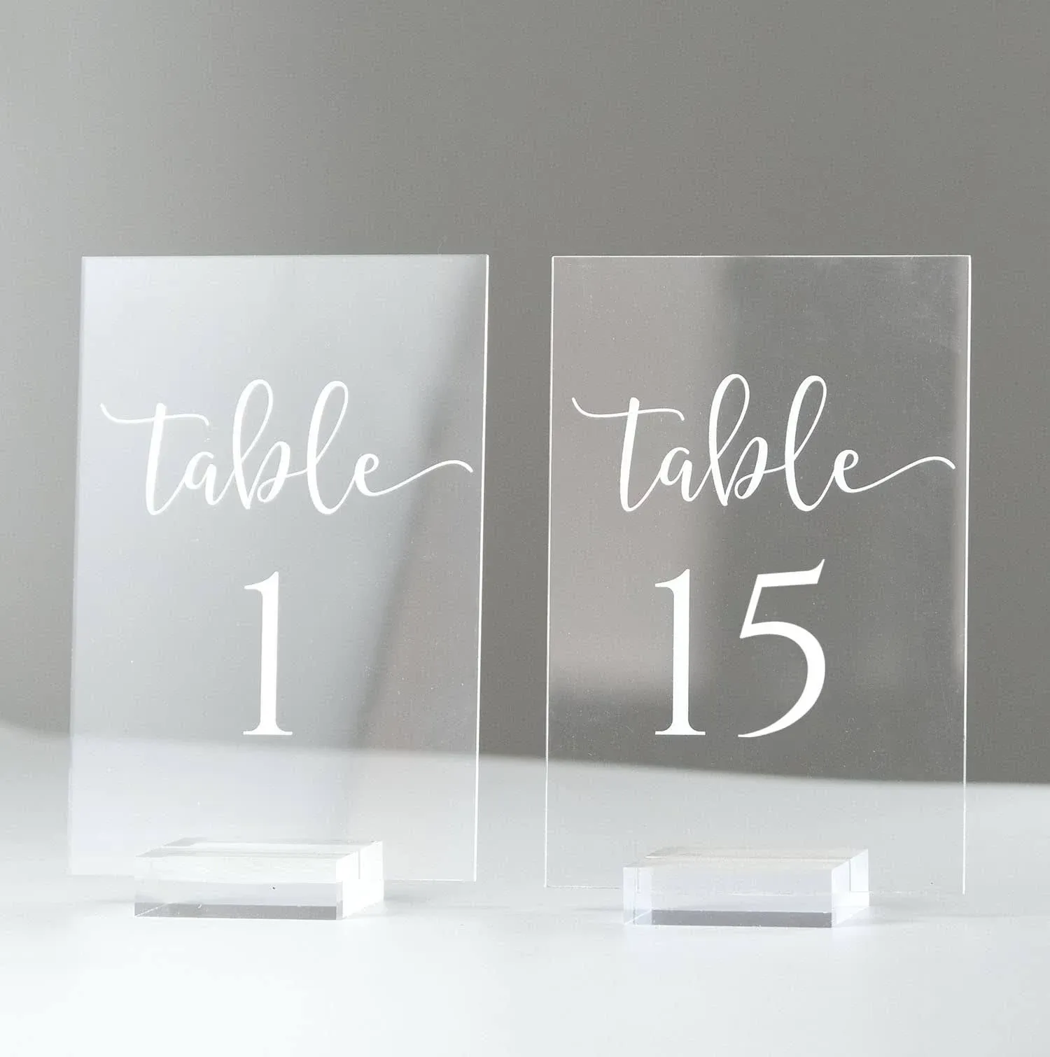 JINMURY Acrylic Table Numbers for Wedding Reception- 4x6 Inch Clear Acrylic Wedding Table Numbers 1-15 with Stands, Printed Calligraphy Acrylic Signs with Holders Wedding Centerpieces for Tables