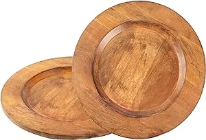 Wooden Plates Round Dinner Plates Mango Wood Serving Tray Serving Platters for Home Decor, Charcuterie, Appetizer Serving Tray (Set of 2) - Mocha Carob