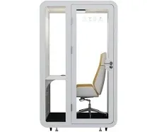 Solo Office Sound Booth Pod Audio Privacy, Mobile Roller with Desk, LED Light, Fans and AC USB Ports (White)