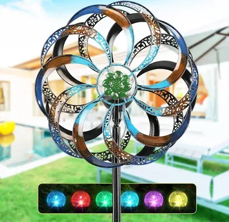 Wind Spinners for Yard and Garden Large-Wind Sculptures & Spinners-Metal Yard Kinetic Wind Spinner Art 75 in Multi-Color Led Glass Ball for Patios Parks Sidewalks Backyard Lawn Decorations