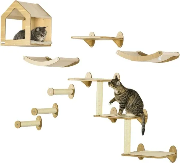 PawHut 8pcs Wall Mounted Cat Tree