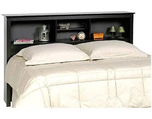 Prepac Bookcase Headboard Double/Queen 3 Storage Compartments Deep Black Finish