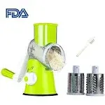 Cambom Rotary Cheese Grater Hand Crank Cheese Shredder for Fresh Cheese, Vegetable, Nuts,Non-slip Suction Base, Free Cleaning Brush Three Blades, Green