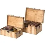 Natural Wooden Trunk Set Of 2 With Handles 18 Inch And 15 Inch Decorative