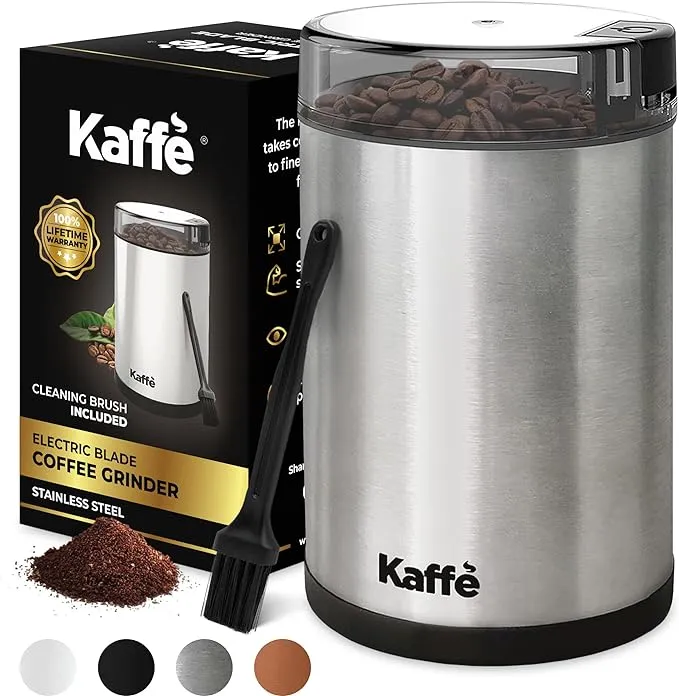 Kaff Kaffe One-touch Coffee Grinder Electric w/cleaning Brush Stainless Steel