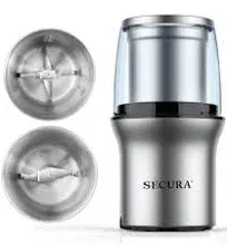 Electric Coffee Grinder &amp; Spice Grinder 2 Stainless Steel Blades Removable Bowls