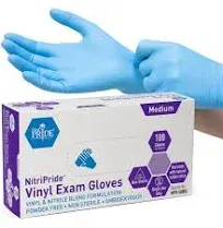 Med Pride NitriPride Nitrile-Vinyl Blend Exam Gloves, Large 100 - Powder Free, Latex Free & Rubber Free - Single Use Non-Sterile Protective Gloves for