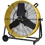 24 inch Enclosed Motor Drum Fan with TEAO Sealed Powerful 1/3HP Motor, 9 Feet Cord, 9200 CFM 2-Speeds High Velocity, safety yellow Shop Fan, 180 Degree Tilting, Move Much Air, UL Approved