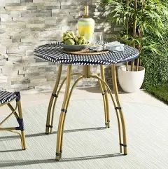 SAFAVIEH Outdoor Collection Kylie Rattan Bistro Table | Navy/White |