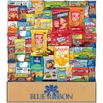 Blue Ribbon Snack Box Care Package Variety Pack (52 Count) Cookies Chips Candy Snacks Box for Office Meetings Schools Friends Family Military