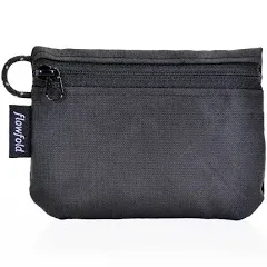 Flowfold Recycled Fabric Mini Zipper Pouch Water Repellent Small Pouch Wallet & Card Pouch for Keys, ID, Coins & AirPods Case Made in USA (Black, Recycled Material)