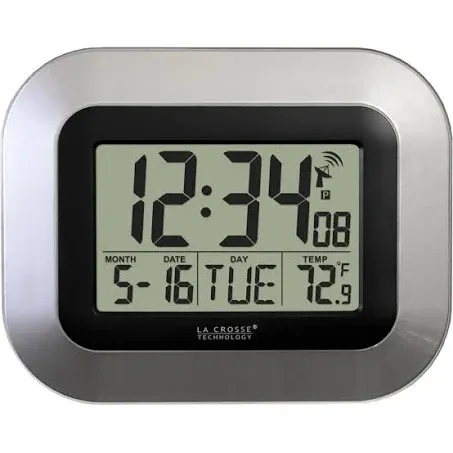 La Crosse Technology WT-8005U-S Atomic Digital Wall Clock with Indoor Temperature ...