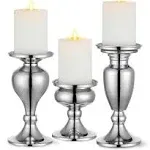 Sziqiqi Metallic Pillar Candleholder Set for Candle Centerpieces, Table Mantel Fireplace Decoration Set of 3 Gourd-Shaped Design Black