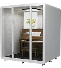 GEARONIC Double Office Sound Booth Pod Audio Privacy, Mobile Roller with Desk, LED Light, Fans and AC USB Ports