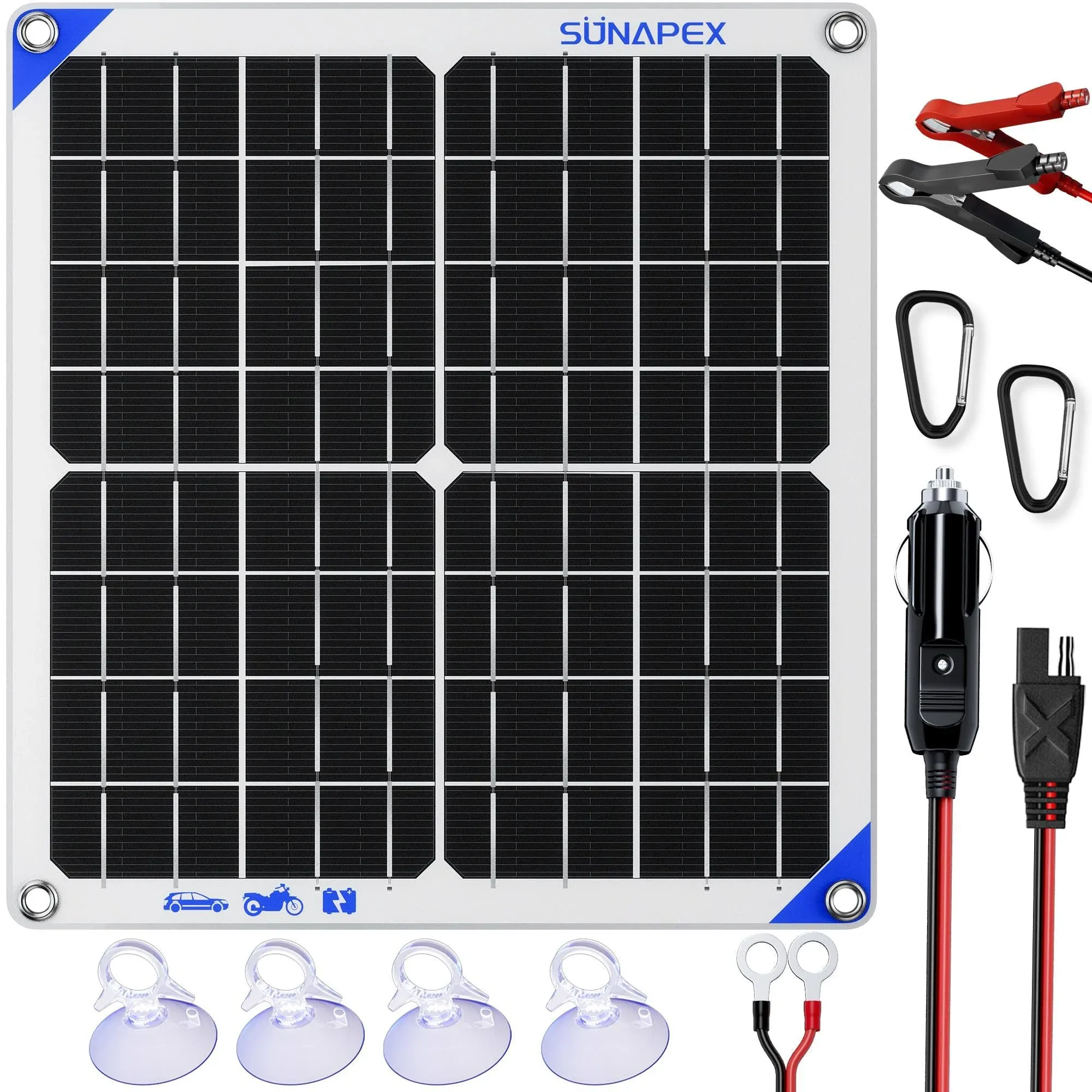 New SUNAPEX 20W Solar Car Battery Trickle Charger &amp; Maintainer