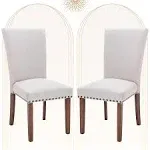 COLAMY Upholstered Fabric Dining Chairs Set of 2, Parsons Dining Room Kitchen Side Chair with Padded Seat and Wood Legs - Beige