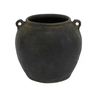 Artissance Large Vintage Charcoal/Gray Pottery Jar with Two Handles, 13 Inch Tall (Size & Finish Vary) - 12"W x 12"L x 13"H