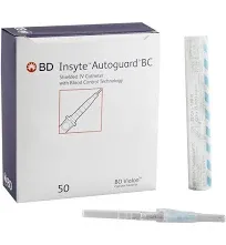 BD Medical Systems 382523 Insyte Autoguard BC Shielded IV Catheter with Blood Control Technology, 22 Gauge, 1" Length, Blue (Box of 50)