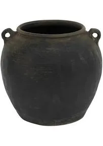 Artissance  Large Vintage Charcoal/Gray Pottery Jar with Two Handles, 13 Inch Tall (Size & Finish Vary) - 12"W x 12"L x 13"H