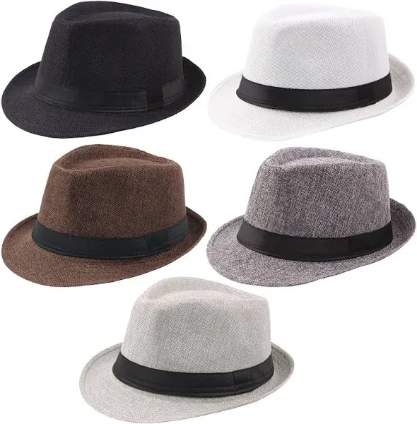 5 Pack Short Brim Fedora Classic Summer Beach Sun Hat Panama Cap for Men Women