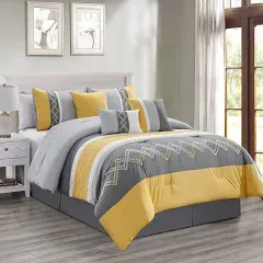 Chezmoi Collection Arden 7-Piece Modern Pleated Stripe Embroidered Zigzag Bedding Comforter Set