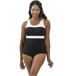 Women's Dolfin Aquashape Color Block Conservative Lap Suit One Piece Swimsuit