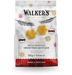 Walker’s Mini Festive Shortbread Cookies - Pack of 6 Holiday Shortbread Cookie Bags (4.4 oz) – Includes Mini Star-Shaped Christmas Cookies