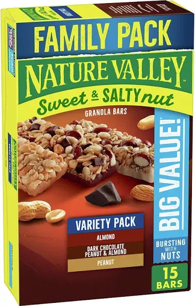 Nature Valley Granola Bars, Sweet and Salty Nut, Variety Pack, 15 Bars, 18 OZ