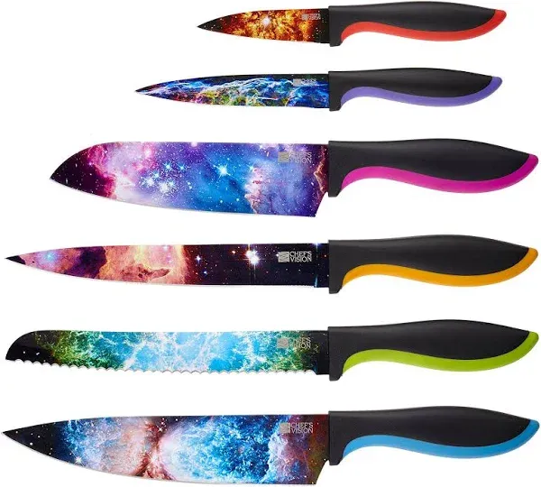 Chef’s Vision Cosmos Knife Set - 6-Piece Stainless Steel Kitchen Knives Set with Vibrant Cosmos Design - Perfect House Warming Gift - Unique Kitchen Knife Set Gift