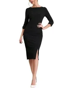 NWT, XL Allegra K Women&#x27;s Elegant Boat Neck 3/4 Sleeves Midi Split Sheath Dress.