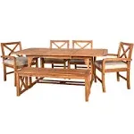 Walker Edison 6-Piece X-Back Acacia Patio Dining Set with Cushions