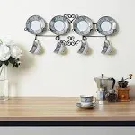 MyGift Vintage Scrollwork Black Metal Wire Tea Coffee Cup and Saucer Set Rack, Wall Mounted Decorative Display Shelf Holds Up to 4 Collectible Plates & Mugs