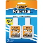 Bic Wite-Out Quick Dry Correction Fluid 2 Pack White Color White-Out