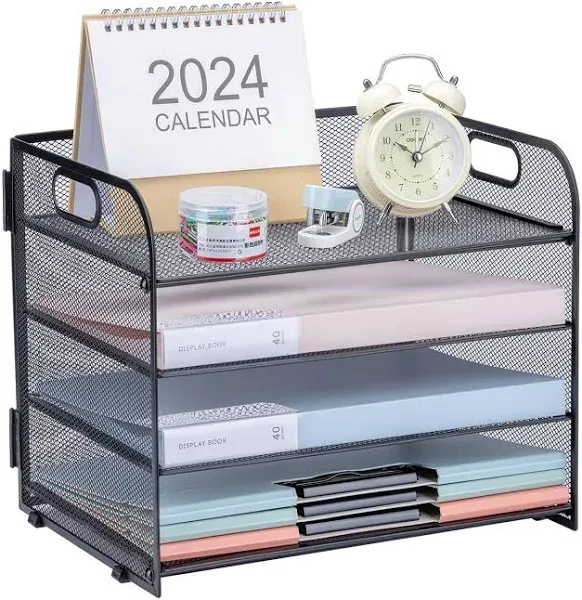 Mesh Desk Organizer Tray, 4-Tier Paper Letter Tray 4-Tier Mesh Organizer